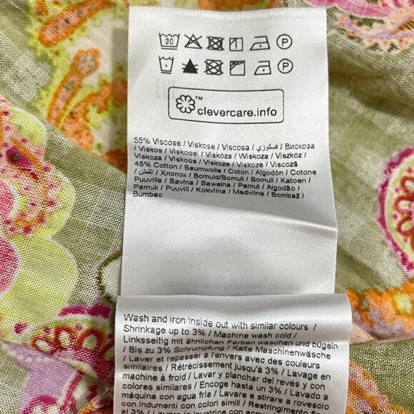 Floral Maxi Wrap Dress Womens 38 Green Pink Boho Cottage Feminine Puff Sleeve - Picture 15 of 15